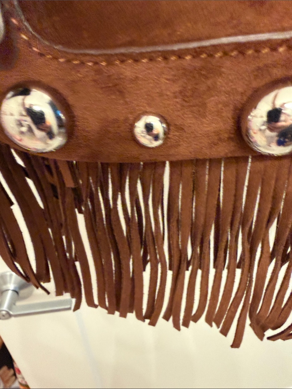 NWT-VIRAL True Religion Brown Suede Fringe Shoulder Bag with Stud Accents. - Picture 14 of 16